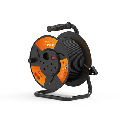 45m Copper Extension Cord Reel – Electrical Cord Storage Reel with Fireproof Shell, 3500W Power Capacity, 3-Port Extension Cord Holder with Key Switch and Child Protection