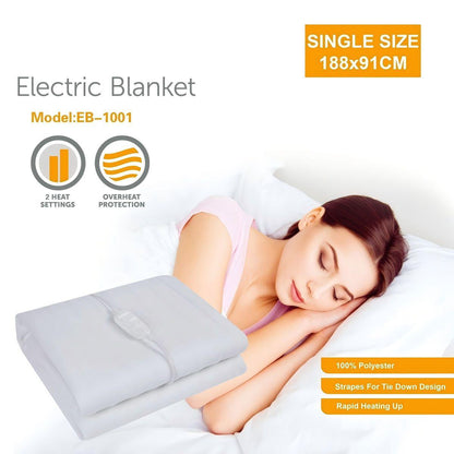 Electric Blanket EB-1001,188x91cm Polyester Heated Blanket, Heating Throw Blanket with Controller for Bed and Sofa Use