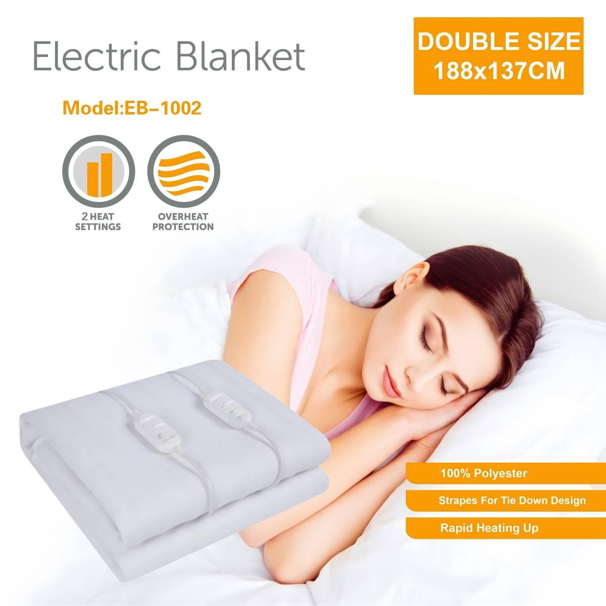 Electric Blanket EB-1002, 188x137cm Heated Blanket with 2 Controllers, Polyester Heating Throw Blanket for Double Use