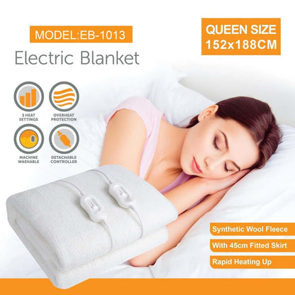 Electric Blanket EB-1013, 155x188cm Heated Blanket Throw with 2 Controllers, Synthetic Wool Fleece