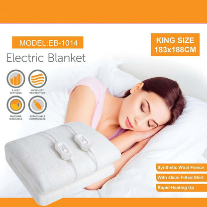 Electric Blanket EB-1014, 183x188cm Heated Blanket Throw with 2 Controllers, Synthetic Wool Fleece