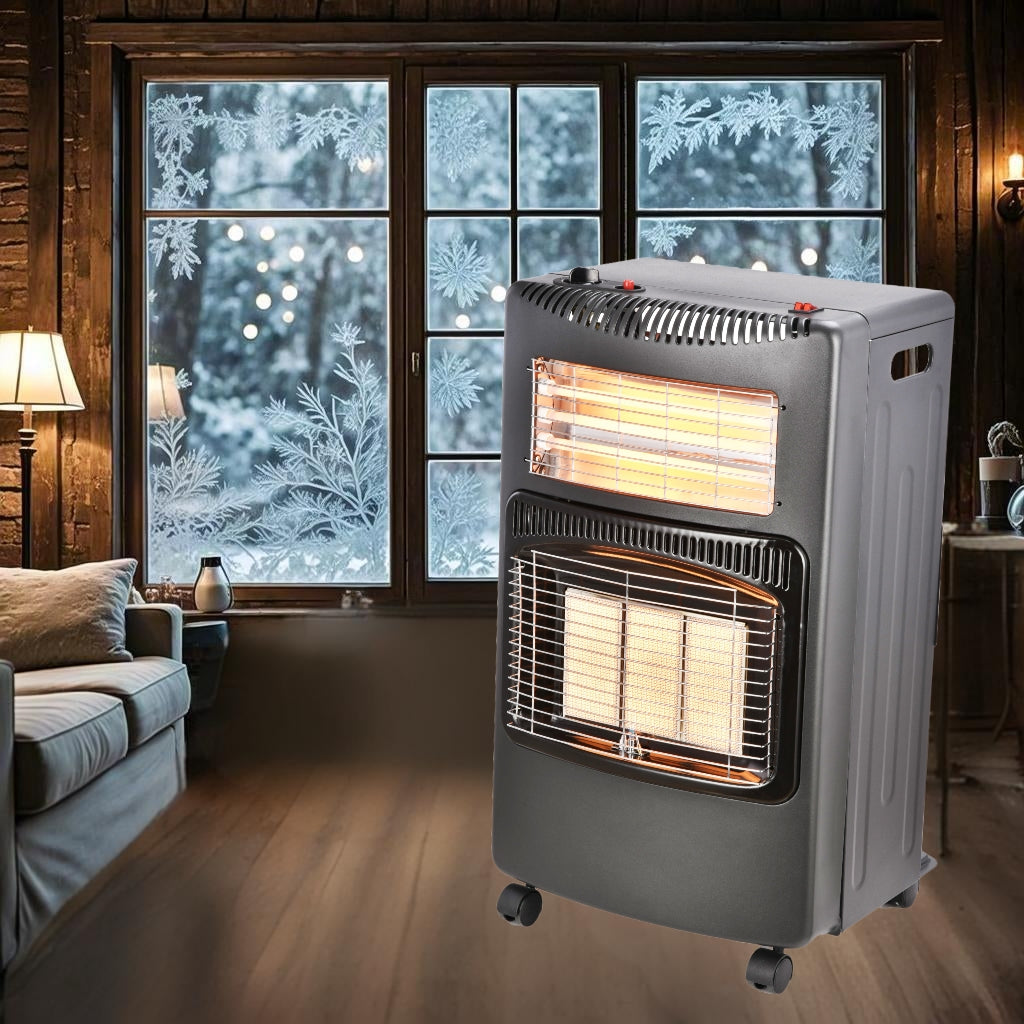 Indoor Slim Propane Gas Heater, 1.4kW-4.2kW with Piezoelectric Ignition, ODS & Tilt Safety, Portable Gas Heater for Home Heating