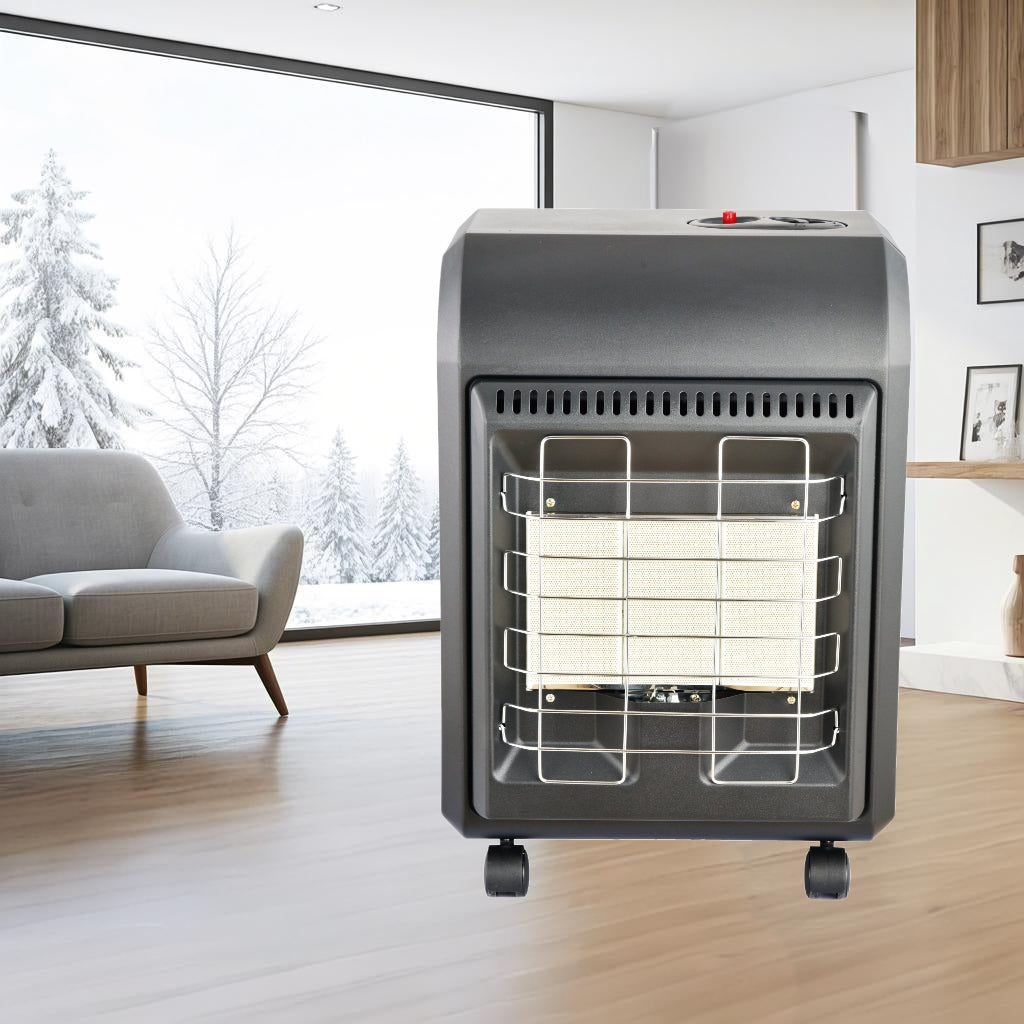 Small Propane Heater for Indoor Use, 1.5kW-4.2kW Gas Heater with Piezo-Electric Ignition, ODS & Flame-Failure Protection, Portable Gas Heater with Castors for Home Heating