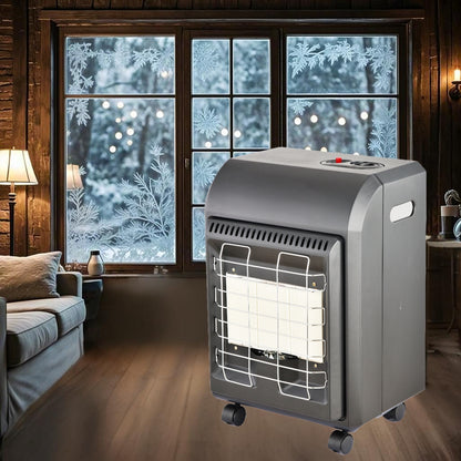 Small Propane Heater for Indoor Use, 1.5kW-4.2kW Gas Heater with Piezo-Electric Ignition, ODS & Flame-Failure Protection, Portable Gas Heater with Castors for Home Heating