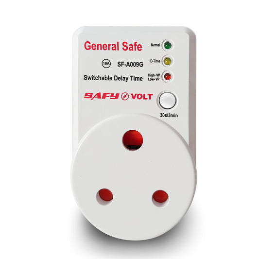 SAFY General Voltage/Surge Protector for TV & Refrigerator 16A, Safe SF-A009G, Voltage/Surge Protector with 30s/3min Delay, Appliance Voltage/Surge Protector for Home Electronics