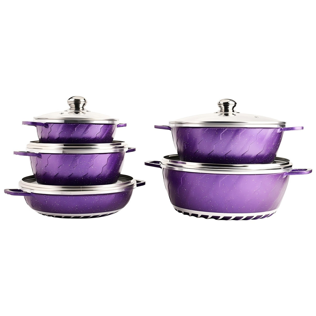 10pcs Lightning Cookware Pot Set SNCJ004 – Die-Cast Aluminum, Glass Lid