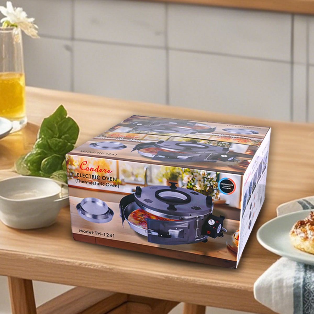 CONDERE Oven, Thermostatic Roaster Oven TH-1241-1500W Electric Roaster Pan with Lid, Adjustable Heat Control, and 3 Deep Trays