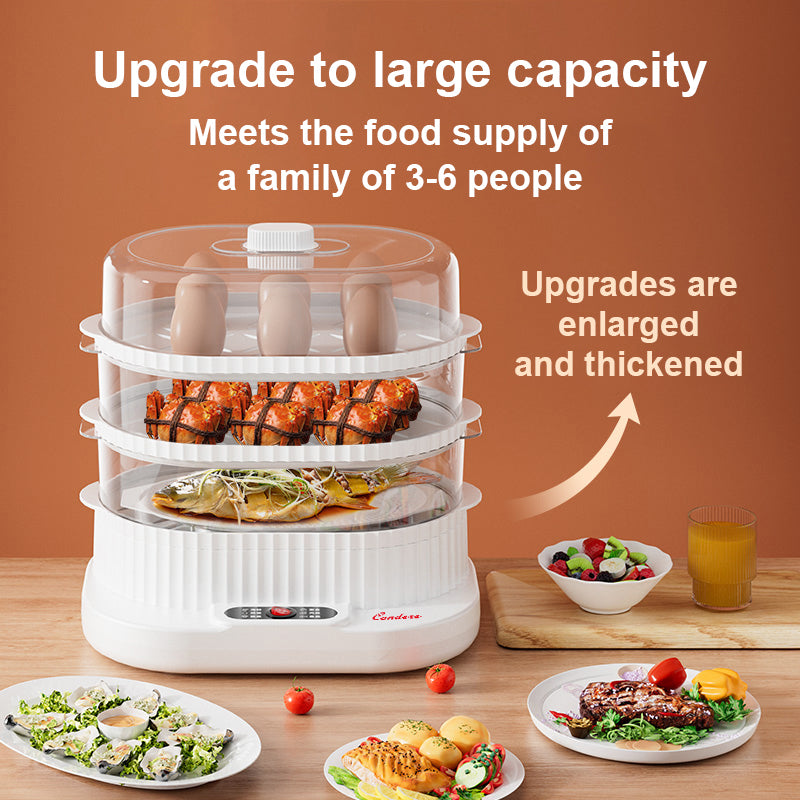 CONDERE 3-Layer Electric Steamer 10L – Multifunctional Food Steamer for Cooking, Vegetable Steamer, Steamer Pot for Kitchen, Electric Steam Cooker for Meat, Seafood & Dumplings