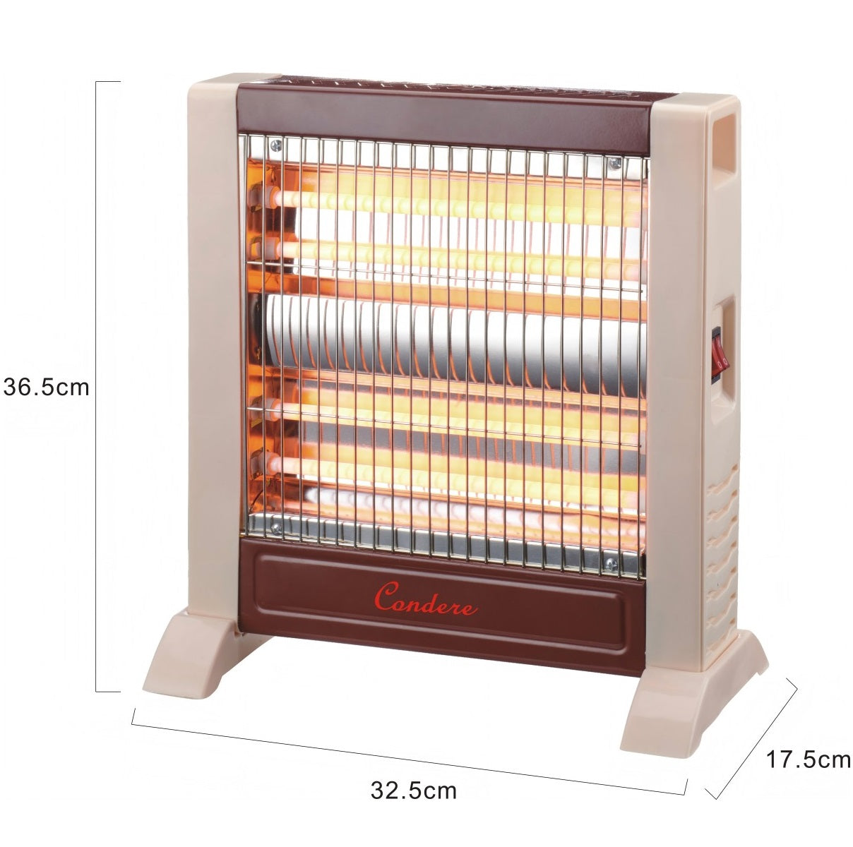 CONDERE Electric Heater ZR-2011 1200W Quartz Tube Space Heater with Handle, Tip-Over Protection, Portable Electric Heater for Indoor, Bedroom, Office Use