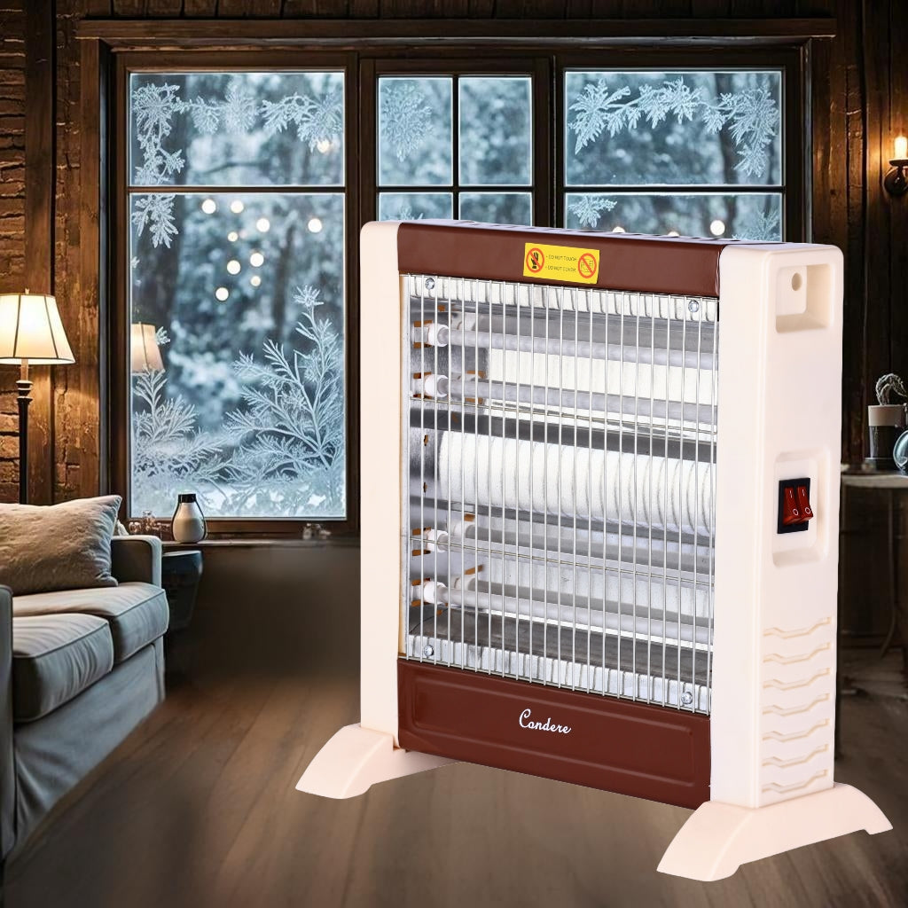 CONDERE Electric Heater ZR-2011 1200W Quartz Tube Space Heater with Handle, Tip-Over Protection, Portable Electric Heater for Indoor, Bedroom, Office Use