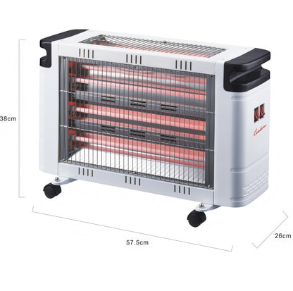 CONDERE Electric Heater ZR-2012, 2000W Quartz Tube Space Heater, 4 Settings, Portable Electric Heater for Indoor Use, Bedroom, Office with Castors