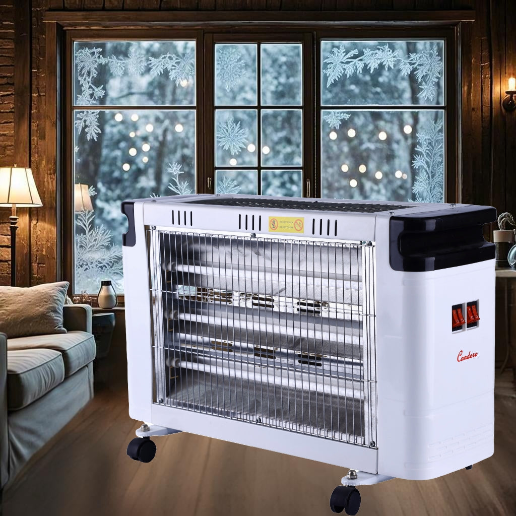 CONDERE Electric Heater ZR-2012, 2000W Quartz Tube Space Heater, 4 Settings, Portable Electric Heater for Indoor Use, Bedroom, Office with Castors