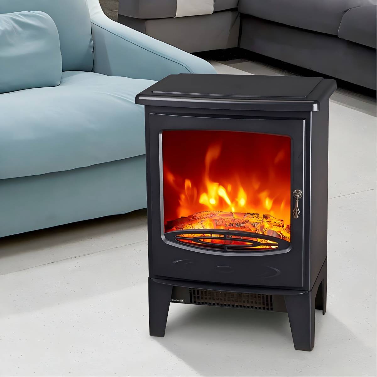 CONDERE Electric Heater ZR-8001, Freestanding Space Heater with Real Log Flame Effect, Adjustable Flame Brightness, 2 Heat Settings (900W/1800W), Ideal for Large Rooms, Bedroom, and Office