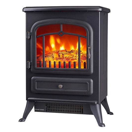 CONDERE Electric Heater ZR-8002, Freestanding Electric Fireplace Heater with Real Log Flame Effect, Adjustable Thermostat, 2 Heat Settings, Perfect Space Heater for Bedroom, Office, and Large Room