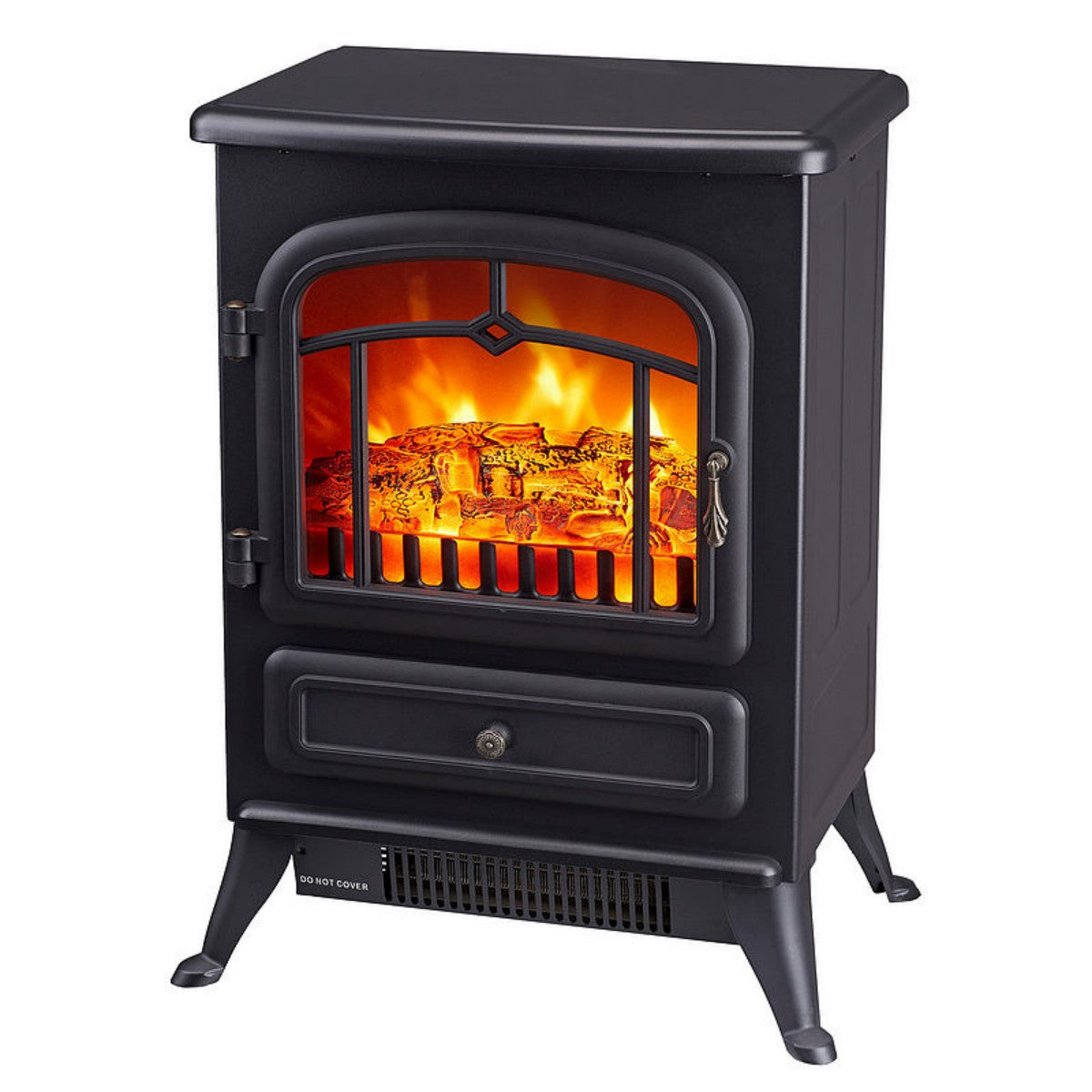 CONDERE Electric Heater ZR-8002, Freestanding Electric Fireplace Heater with Real Log Flame Effect, Adjustable Thermostat, 2 Heat Settings, Perfect Space Heater for Bedroom, Office, and Large Room