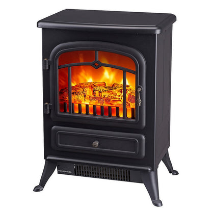 CONDERE Electric Heater ZR-8002, Freestanding Electric Fireplace Heater with Real Log Flame Effect, Adjustable Thermostat, 2 Heat Settings, Perfect Space Heater for Bedroom, Office, and Large Room