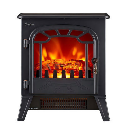 CONDERE Electric Heater ZR-8003 Fireplace Heater with Real Log Flame Effect, 2 Heat Settings, Safety Thermal Cut-Off, and Free Voltage Protector for Large Rooms, Bedroom, and Office Use