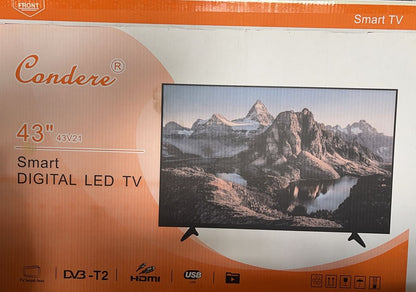Condere 43" Smart LED HD TV – Streaming Apps, HDMI/USB, Wi-Fi, Ethernet, 16:9 Display