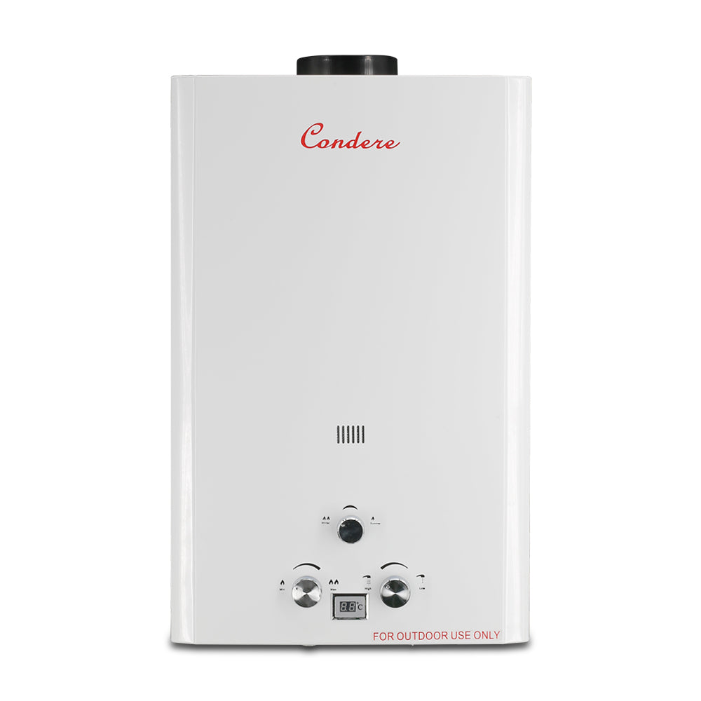 Condere LPG Tankless Water Heater Gas 20L, Outdoor Gas Water Heater with LED Display, Flame Failure & Overheat Protection – LQ-4020(HB), Ideal for Family Use.
